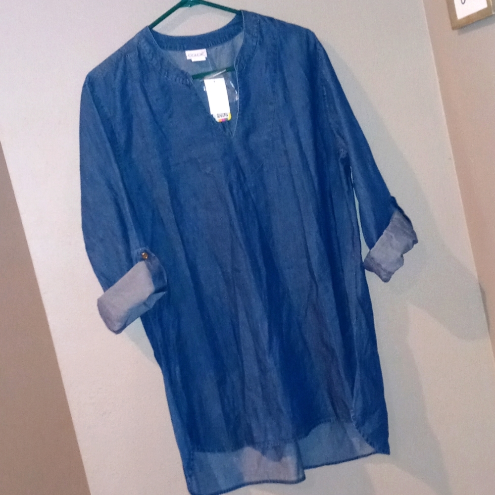 All For Color Denim Chambray Tunic Blouse NWT Medium